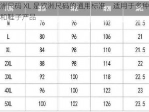 亚洲尺码 XL 是欧洲尺码的通用标准，适用于多种服装和鞋子产品