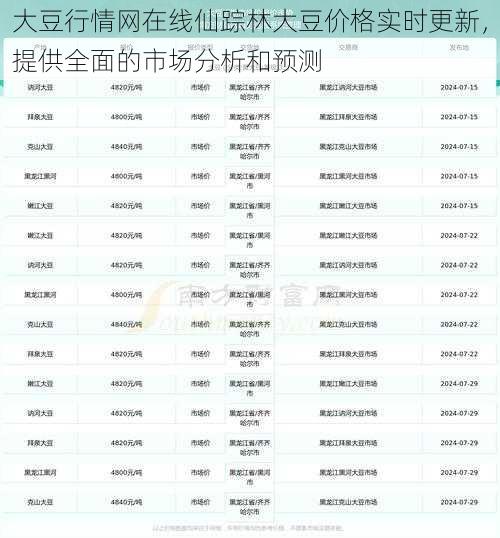 大豆行情网在线仙踪林大豆价格实时更新，提供全面的市场分析和预测