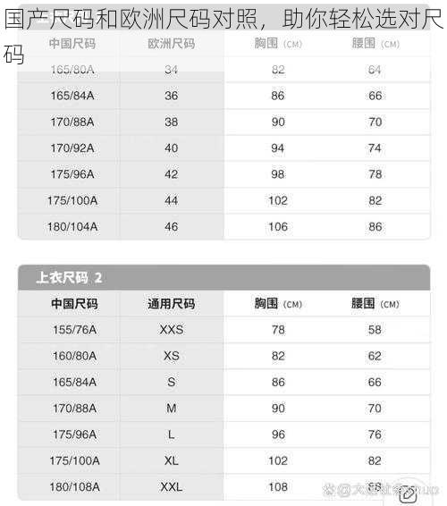 国产尺码和欧洲尺码对照，助你轻松选对尺码