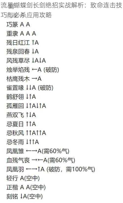 流星蝴蝶剑长剑绝招实战解析：致命连击技巧与必杀应用攻略