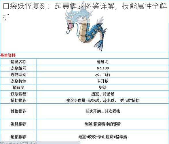 口袋妖怪复刻：超暴鲤龙图鉴详解，技能属性全解析