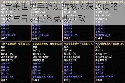 完美世界手游逆鳞披风获取攻略：参与寻龙任务免费获取