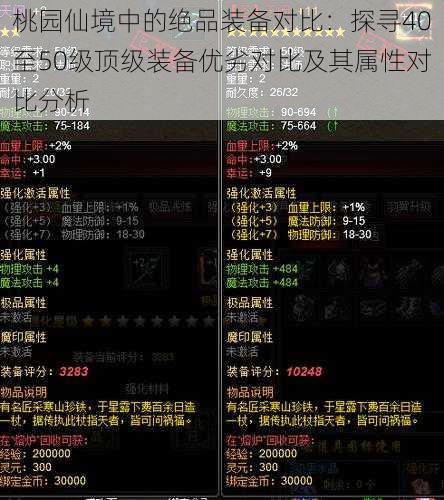 桃园仙境中的绝品装备对比：探寻40至50级顶级装备优劣对比及其属性对比分析