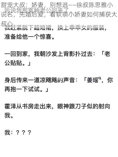 甜宠大叔：娇妻，别想逃——徐叔陈思雅小说名，先婚后爱，看软萌小娇妻如何捕获大叔心