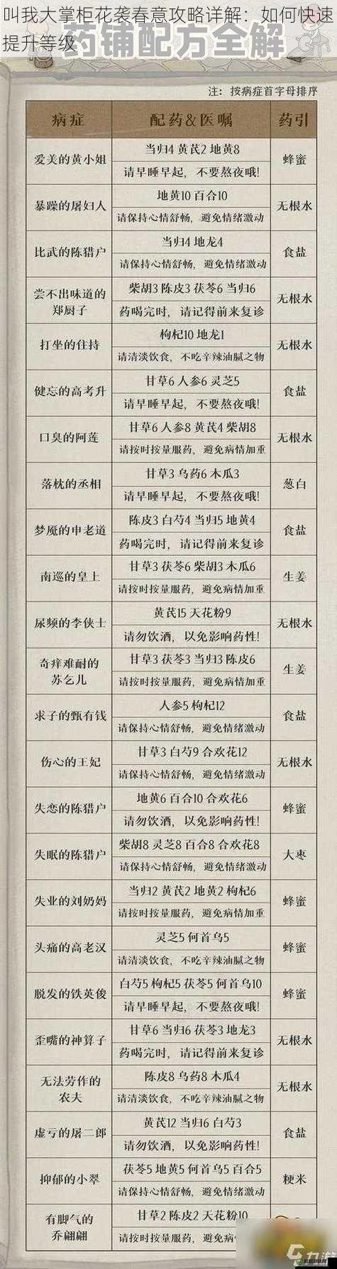 叫我大掌柜花袭春意攻略详解：如何快速提升等级