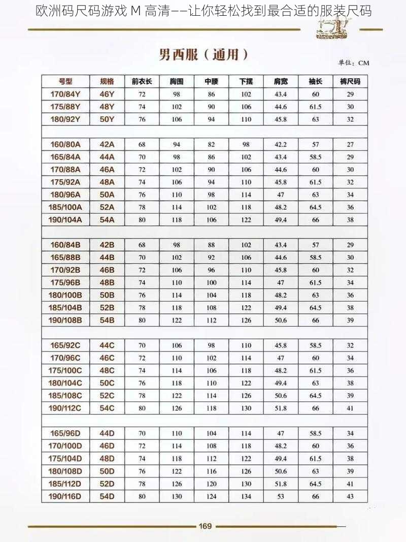 欧洲码尺码游戏 M 高清——让你轻松找到最合适的服装尺码