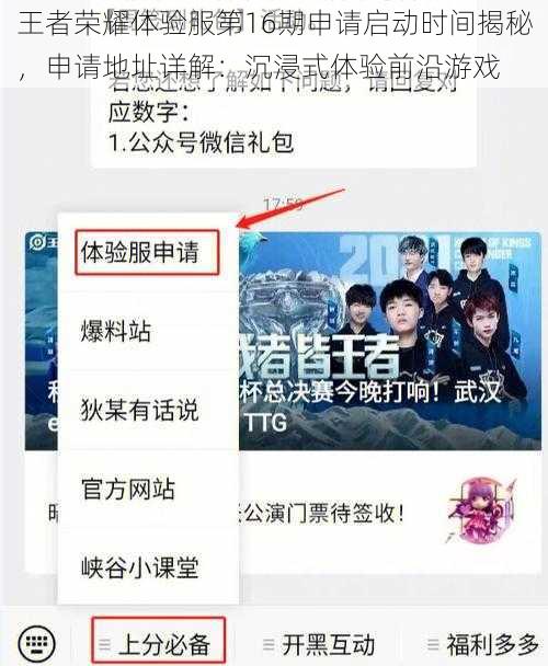 王者荣耀体验服第16期申请启动时间揭秘，申请地址详解：沉浸式体验前沿游戏