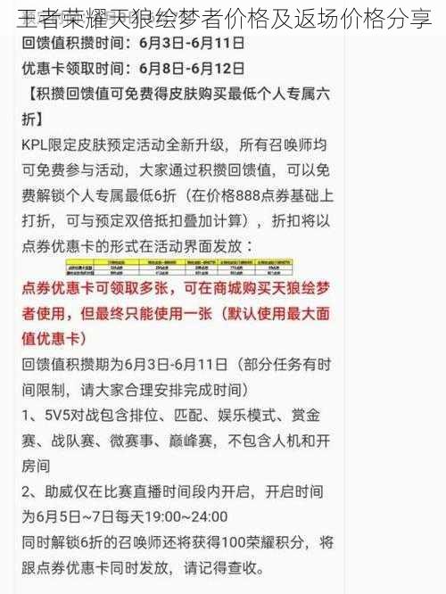 王者荣耀天狼绘梦者价格及返场价格分享