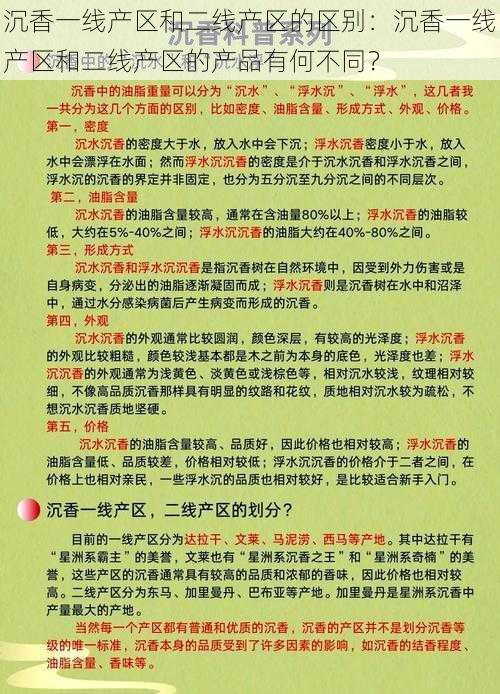 沉香一线产区和二线产区的区别：沉香一线产区和二线产区的产品有何不同？