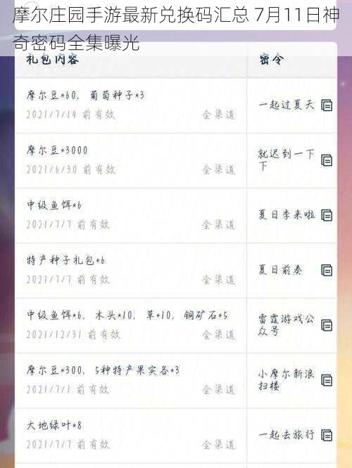 摩尔庄园手游最新兑换码汇总 7月11日神奇密码全集曝光