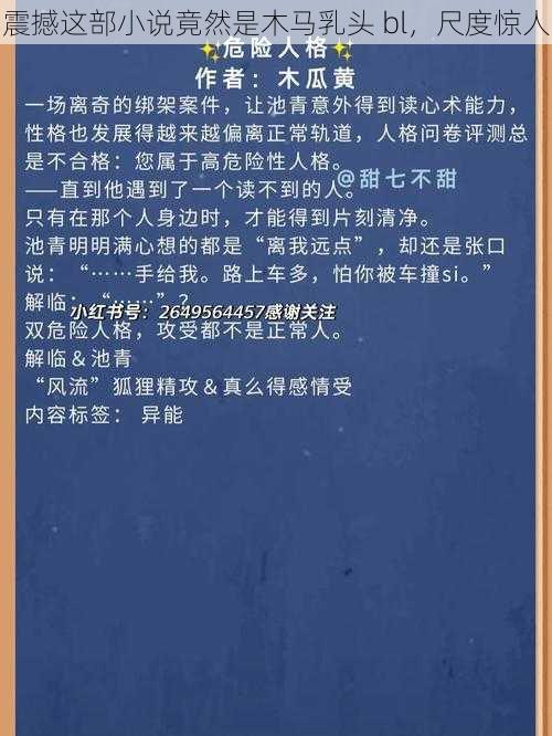 震撼这部小说竟然是木马乳头 bl，尺度惊人