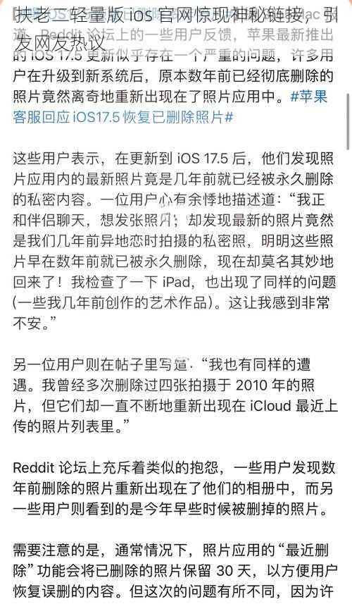 扶老二轻量版 ios 官网惊现神秘链接，引发网友热议