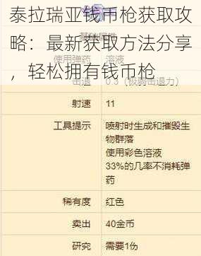 泰拉瑞亚钱币枪获取攻略：最新获取方法分享，轻松拥有钱币枪