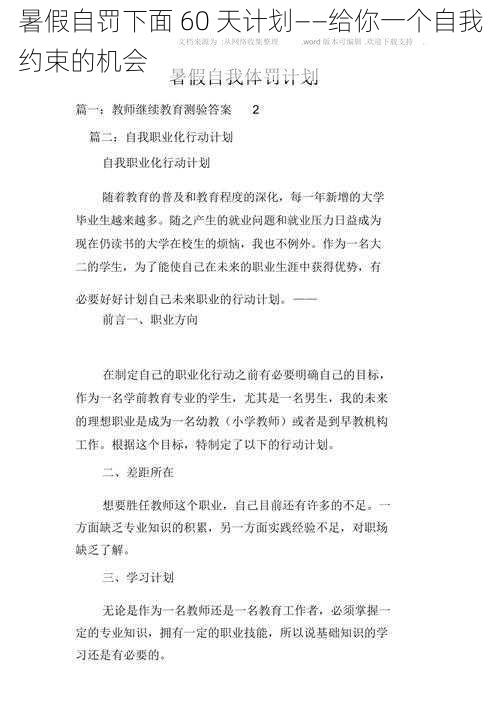 暑假自罚下面 60 天计划——给你一个自我约束的机会