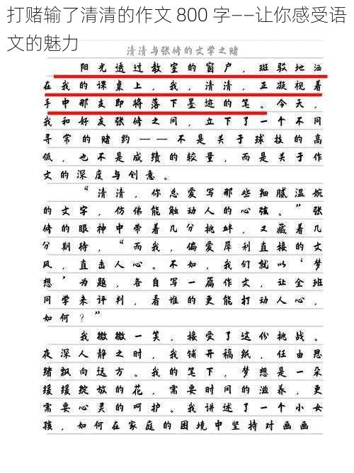 打赌输了清清的作文 800 字——让你感受语文的魅力