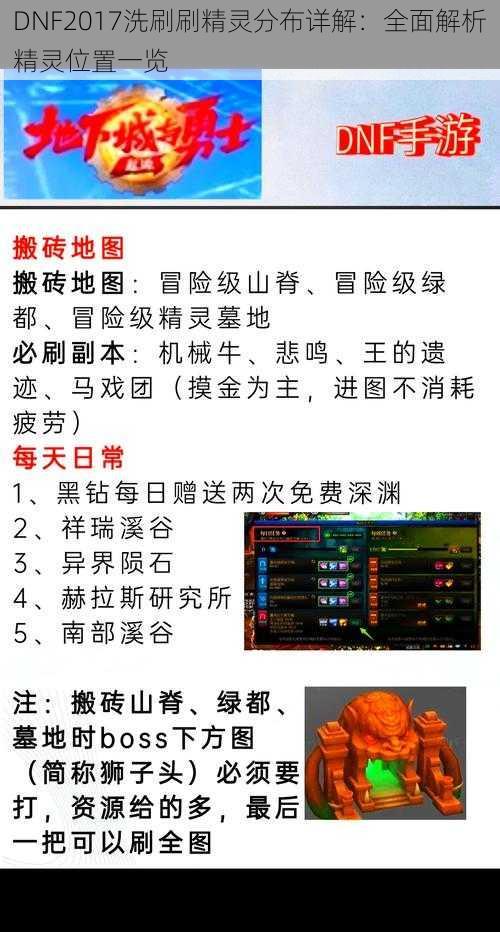 DNF2017洗刷刷精灵分布详解：全面解析精灵位置一览