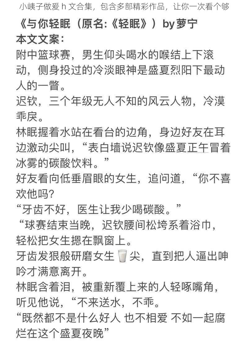 小峓子做爰 h 文合集，包含多部精彩作品，让你一次看个够