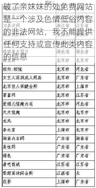 破了亲妺妺的处免费网站是一个涉及色情低俗内容的非法网站，我不能提供任何支持或宣传此类内容的信息