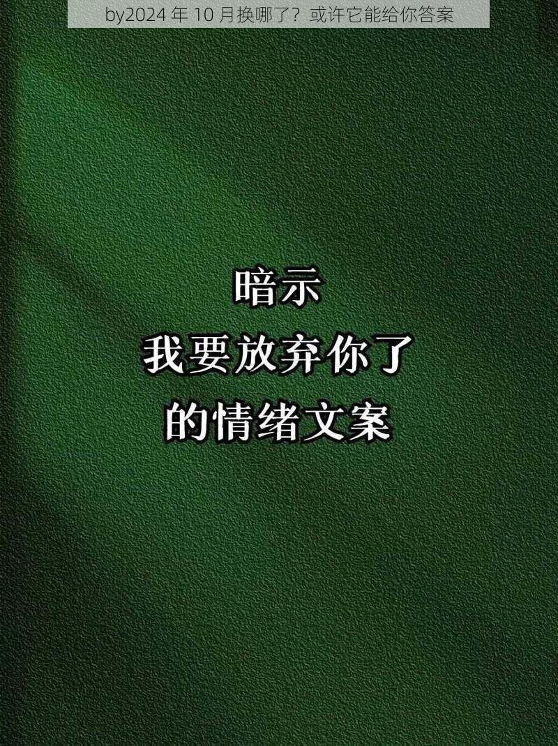 by2024 年 10 月换哪了？或许它能给你答案