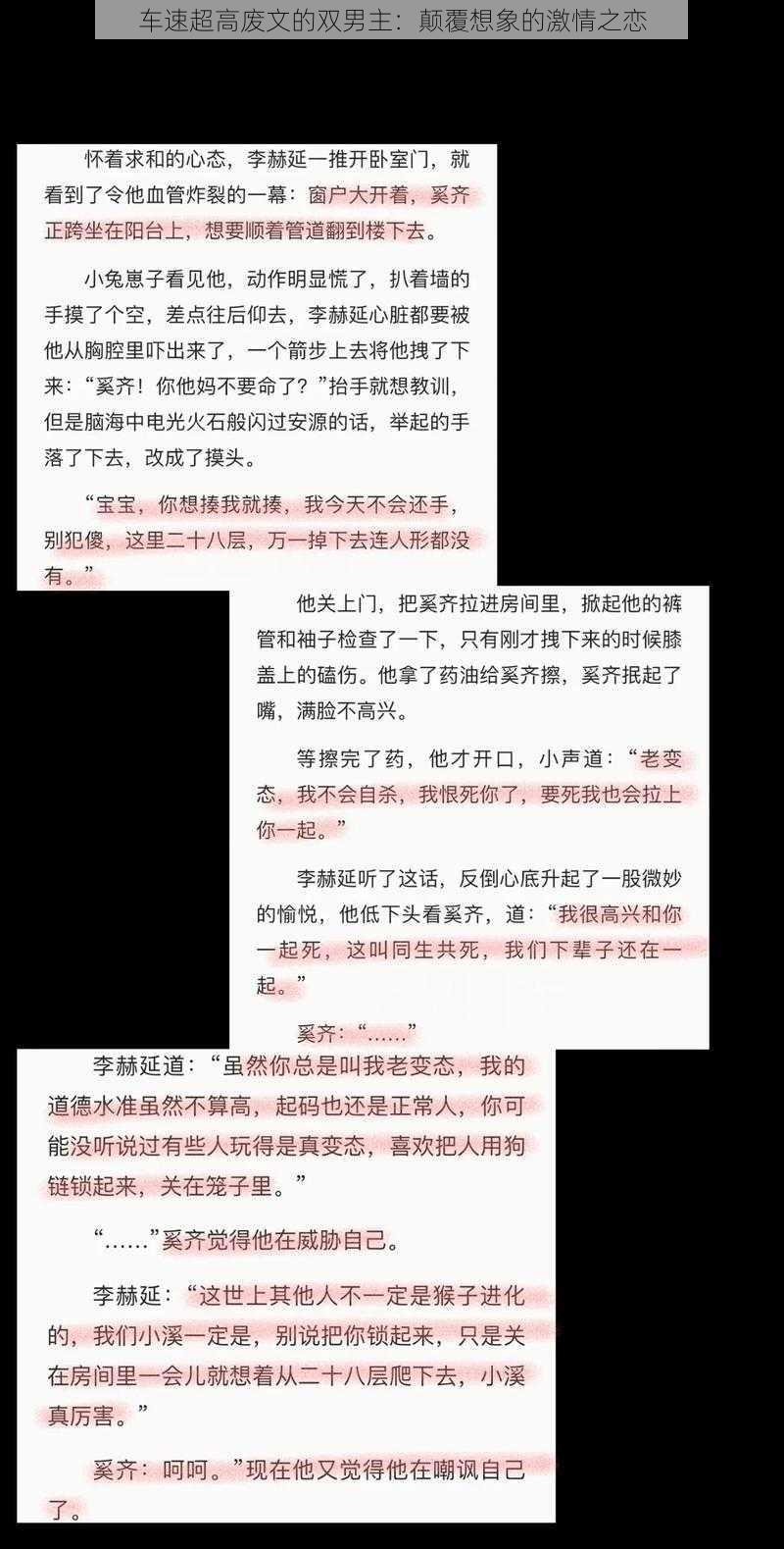 车速超高废文的双男主：颠覆想象的激情之恋