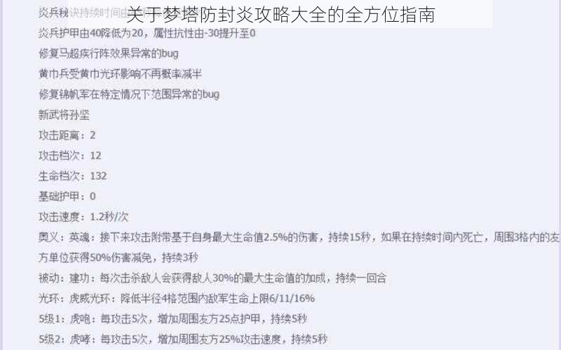 关于梦塔防封炎攻略大全的全方位指南