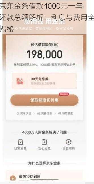 京东金条借款4000元一年还款总额解析：利息与费用全揭秘