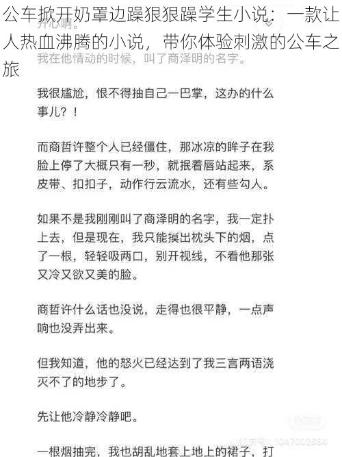 公车掀开奶罩边躁狠狠躁学生小说：一款让人热血沸腾的小说，带你体验刺激的公车之旅