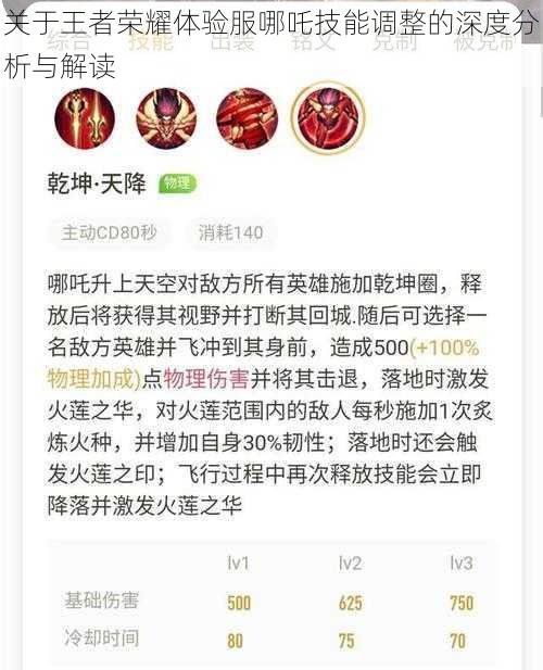 关于王者荣耀体验服哪吒技能调整的深度分析与解读