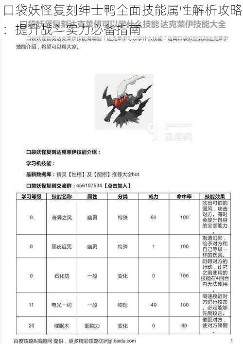 口袋妖怪复刻绅士鸭全面技能属性解析攻略：提升战斗实力必备指南