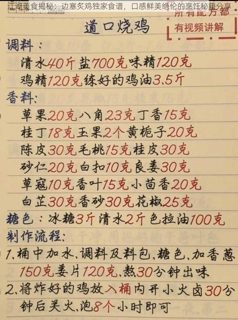 江湖美食揭秘：边塞炙鸡独家食谱，口感鲜美绝伦的烹饪秘籍分享