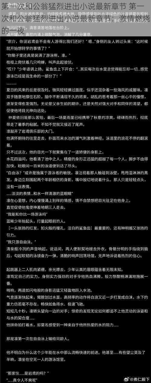 第一次和公翁猛烈进出小说最新章节 第一次和公翁猛烈进出小说最新章节：激情燃烧的一夜