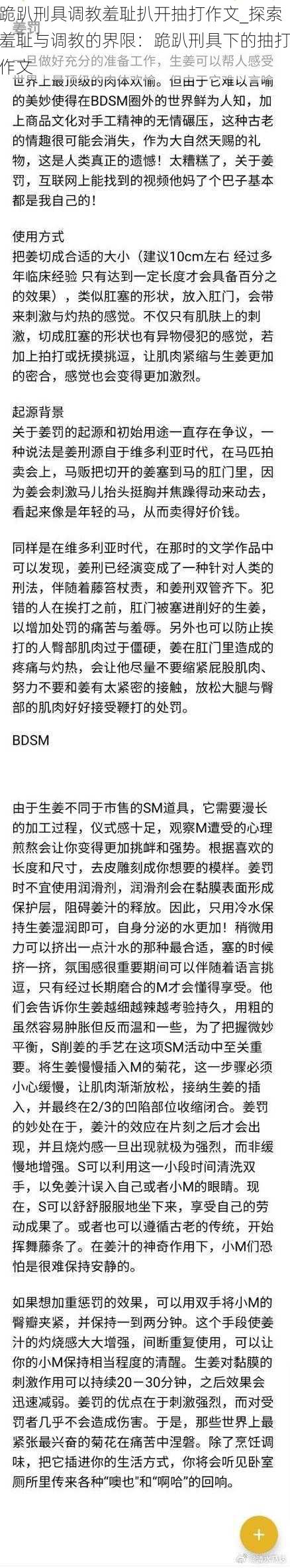 跪趴刑具调教羞耻扒开抽打作文_探索羞耻与调教的界限：跪趴刑具下的抽打作文