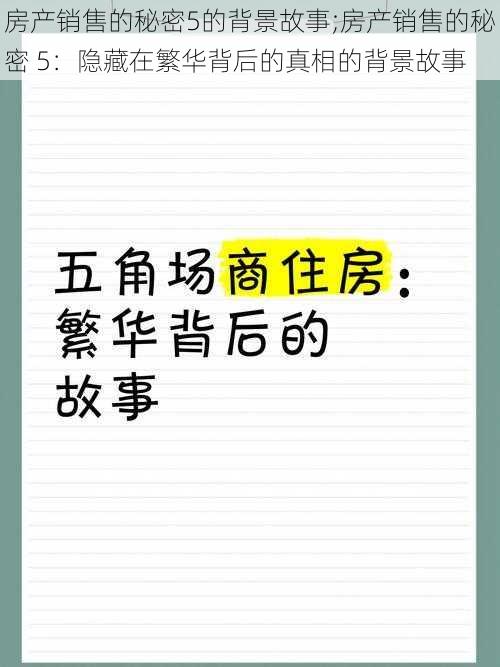 房产销售的秘密5的背景故事;房产销售的秘密 5：隐藏在繁华背后的真相的背景故事