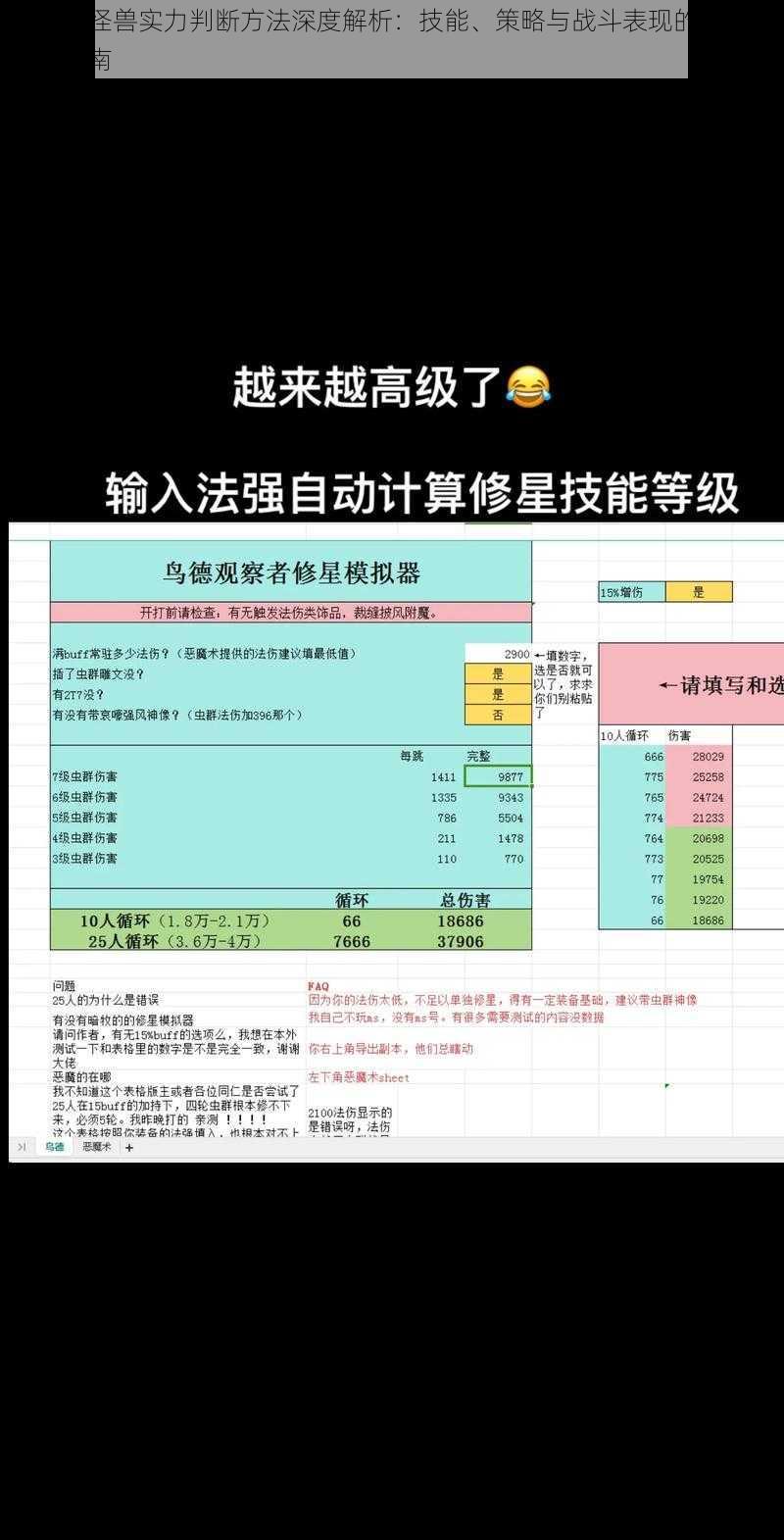 全民打怪兽实力判断方法深度解析：技能、策略与战斗表现的全方位评估指南