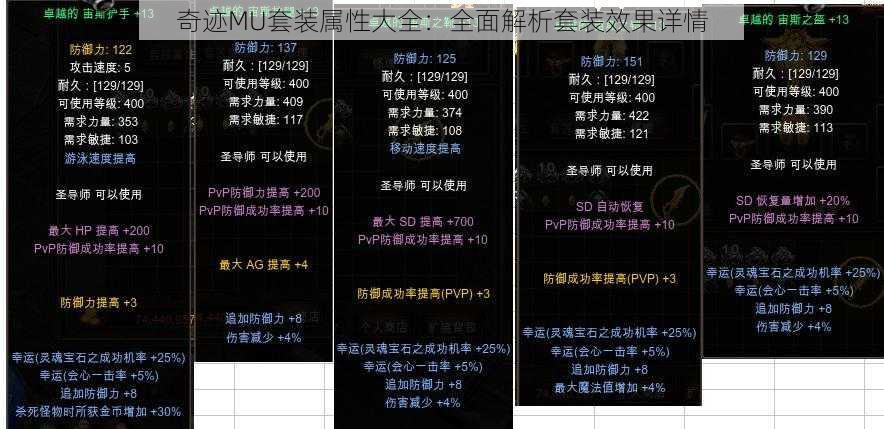 奇迹MU套装属性大全：全面解析套装效果详情