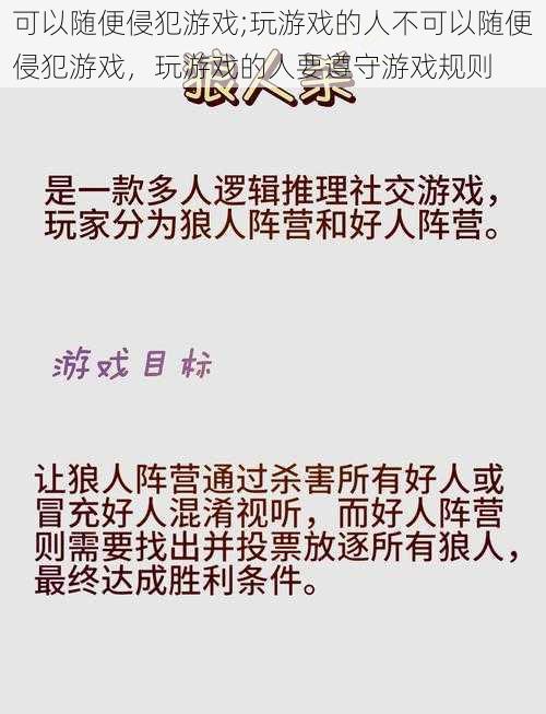 可以随便侵犯游戏;玩游戏的人不可以随便侵犯游戏，玩游戏的人要遵守游戏规则