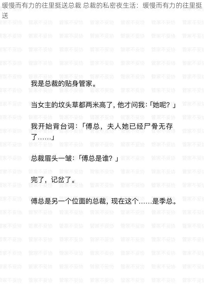 缓慢而有力的往里挺送总裁 总裁的私密夜生活：缓慢而有力的往里挺送