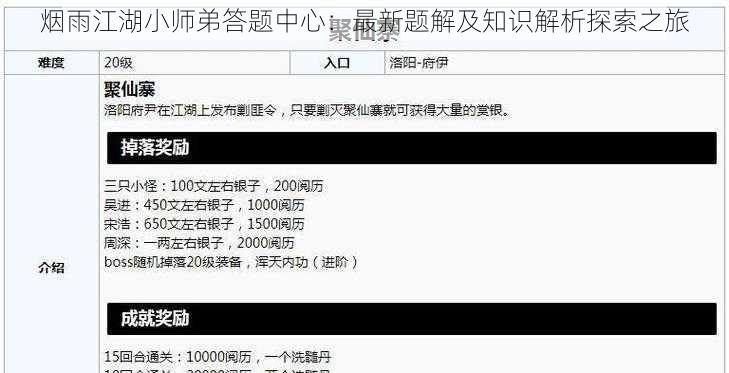 烟雨江湖小师弟答题中心：最新题解及知识解析探索之旅